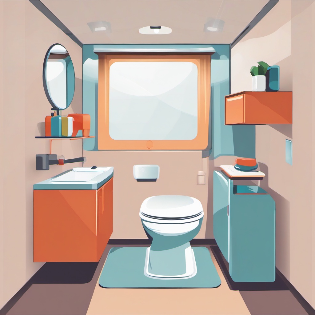 Toilet clipart - toilet in a camper bathroom setup  color,minimalist,vector clipart