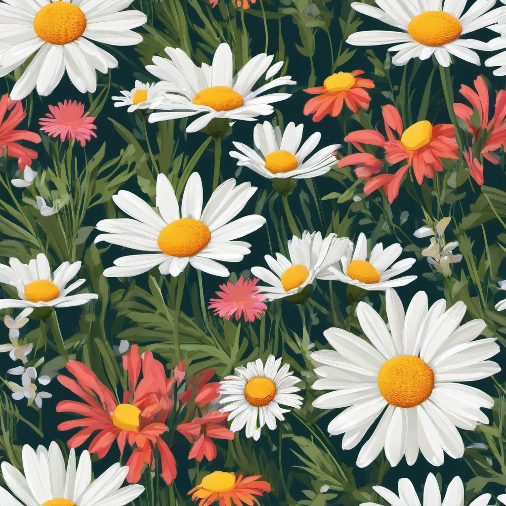 Daisy clipart - daisy in a field of wildflowers  color,minimalist,vector clipart