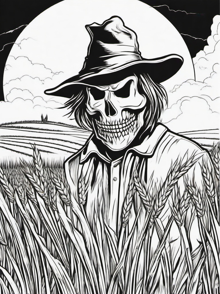 Horror Coloring Pages - Scarecrow standing menacingly in a cornfield  simple coloring pages