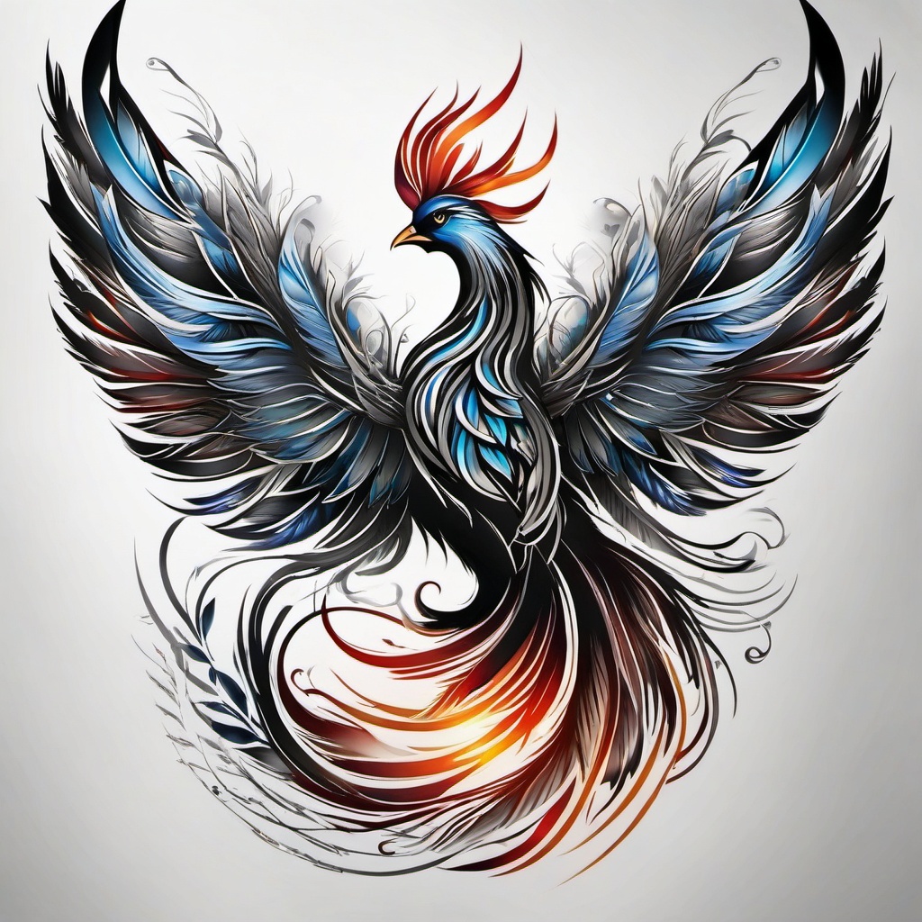 Phoenix feather tattoo, Tattoos inspired by the mythical phoenix's feathers, often showcasing their beauty. , color tattoo designs, white clean background