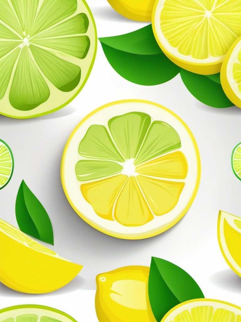 Lemon and Lime Slices on Plate Clipart - Slices of lemon and lime on a plate.  color vector clipart, minimal style