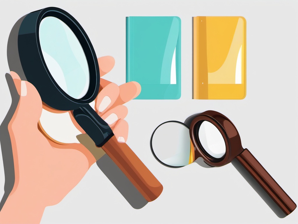 Magnifying Glass Clipart - Handheld magnifying glass revealing tiny details.  color clipart, minimalist, vector art, 