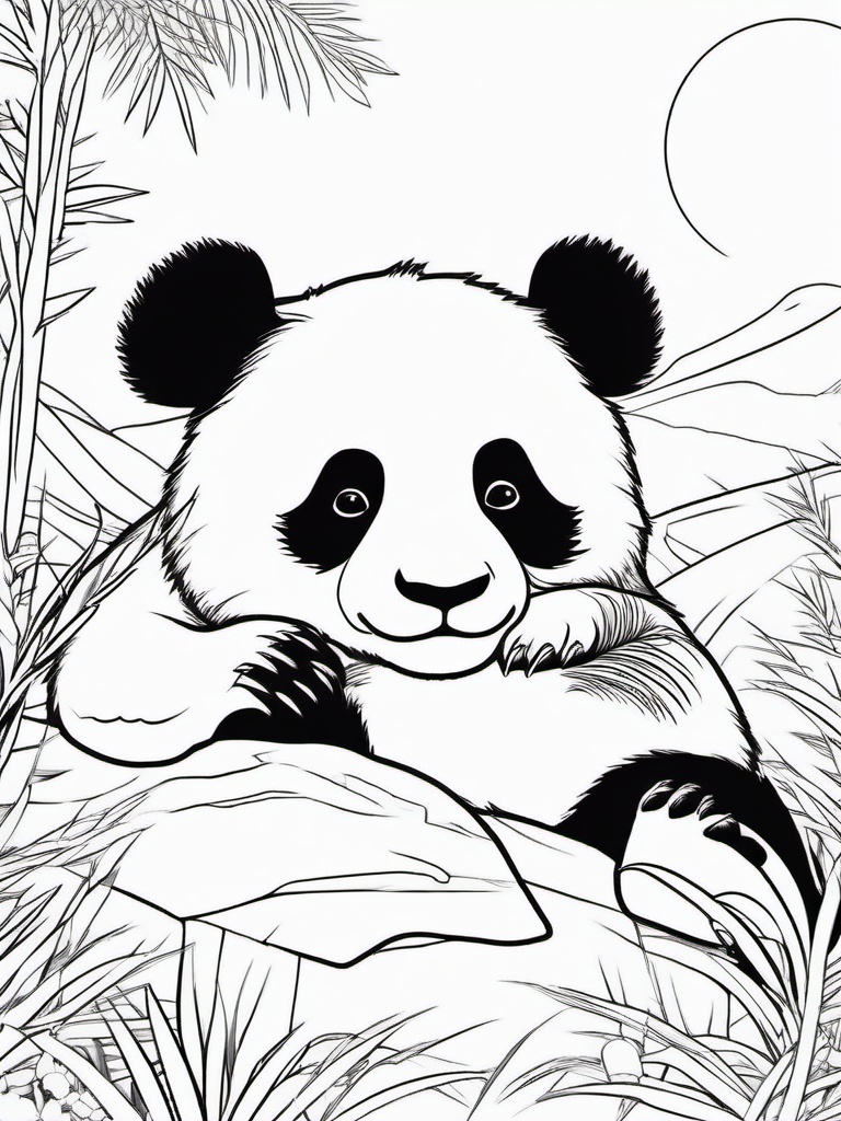 Panda Coloring Pages - Panda taking a nap on a sunny rock  simple coloring pages