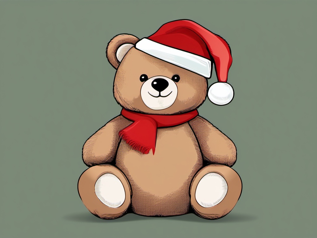 Teddy Bear clipart - teddy bear with a Christmas hat  color,minimalist,vector clipart