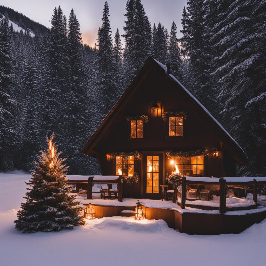 double chocolate fudge ice cream served at a cozy winter lodge with a crackling fire. 