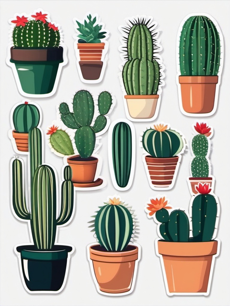 Cactus Sticker - Cute potted cactus design, ,vector color sticker art,minimal