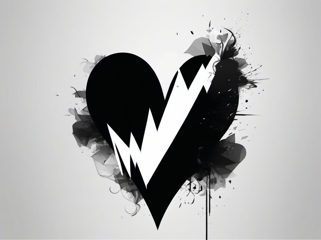 Abstract black heart heartbeat tattoo. Pulse of emotion.  minimalist black white tattoo style