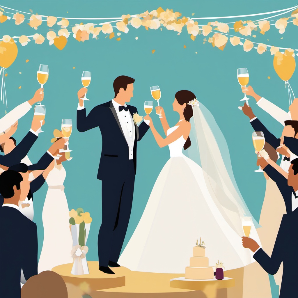 Wedding Toast clipart - Raising a toast to the bride and groom, ,vector color clipart,minimal