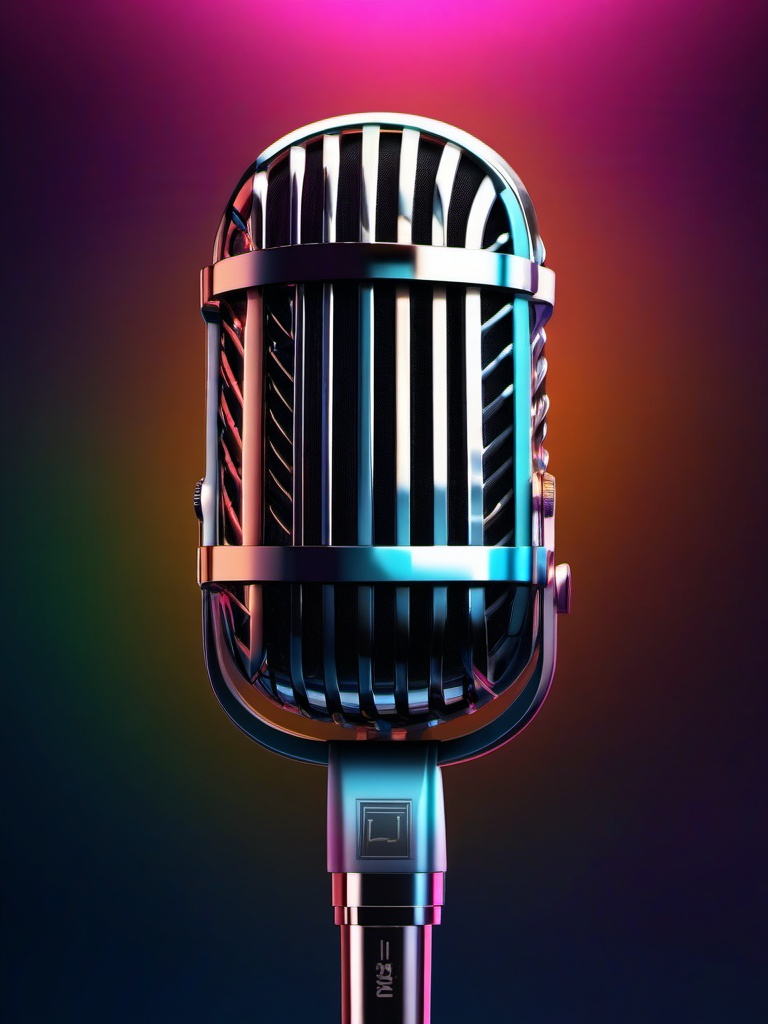 Classic Microphone - A classic microphone with a metal stand and grille hyperrealistic, intricately detailed, color depth,splash art, concept art, mid shot, sharp focus, dramatic, 2/3 face angle, side light, colorful background