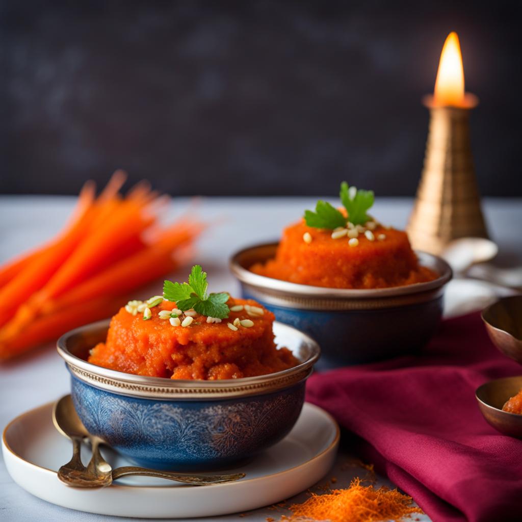 gajar ka halwa, indian carrot pudding, indulged at a joyous diwali festival celebration. 