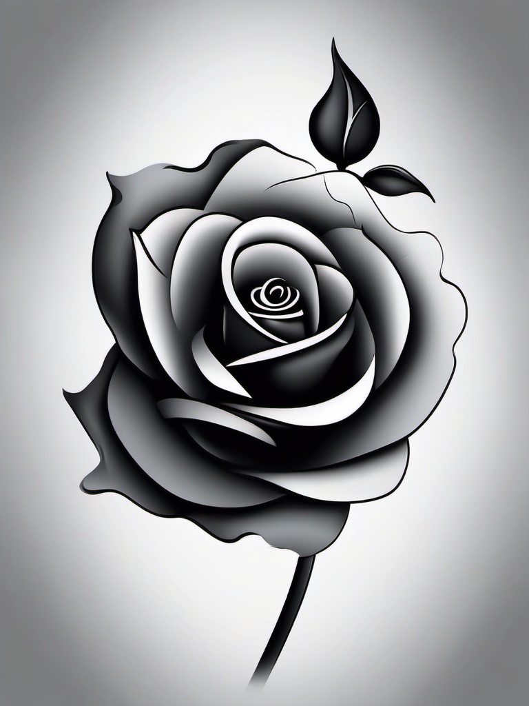 Black and Grey Rose with Stem Tattoo-Combination of elegance and subtlety with a black and grey rose with stem tattoo, symbolizing the beauty of simplicity.  simple vector color tattoo