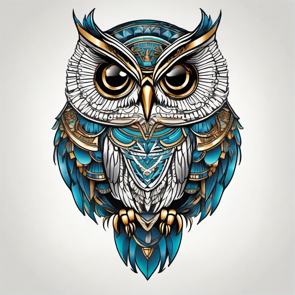 Egyptian Owl Tattoo - Infuse ancient charm with an Egyptian-inspired owl tattoo design.  simple color tattoo,vector style,white background