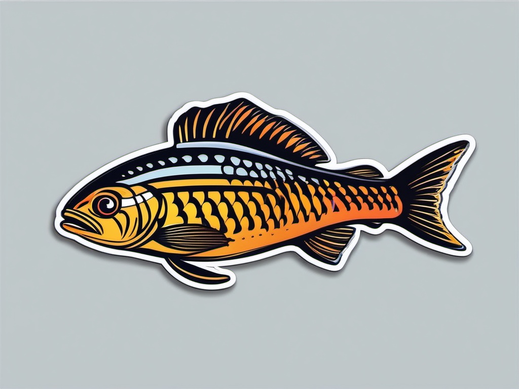 Fish Sticker - A swimming fish with fins, ,vector color sticker art,minimal