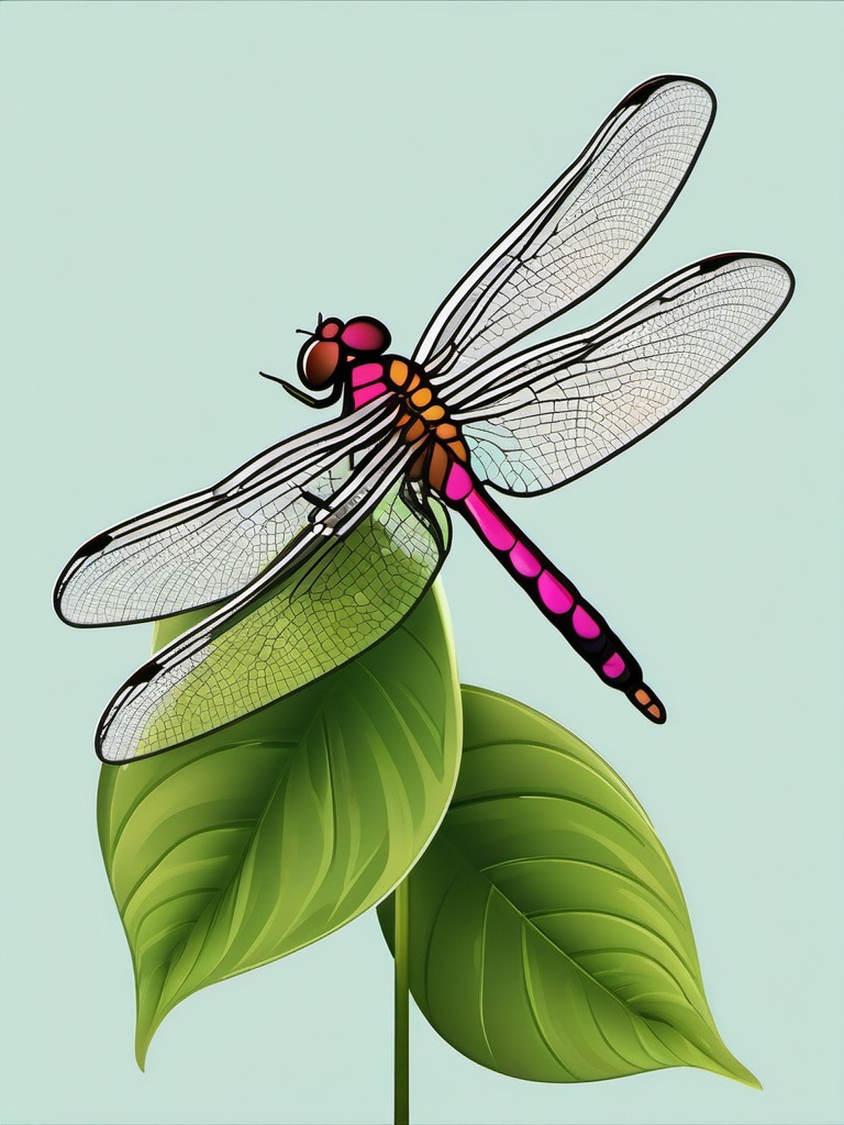 Dragonfly Resting on Leaf Emoji Sticker - Delicate beauty in nature's garden, , sticker vector art, minimalist design