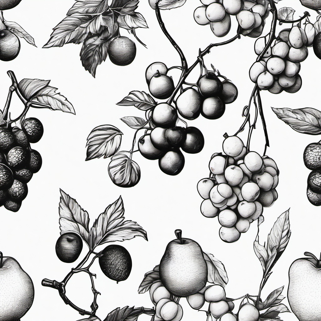 drawing of a vine with fruit  minimal rough sketch scribbles,doodles,black and white