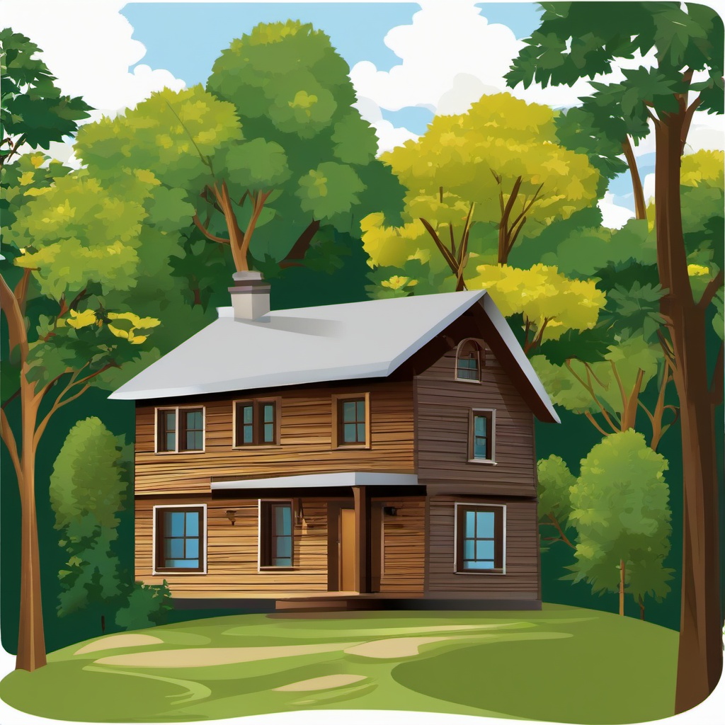 House clipart - house surrounded by trees  