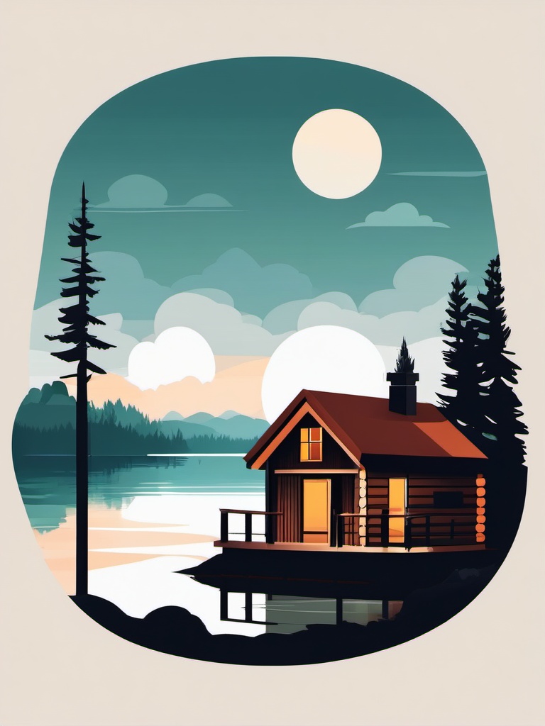 Lake Cabin clipart - A cozy cabin nestled by the lakeside., ,vector color clipart,minimal