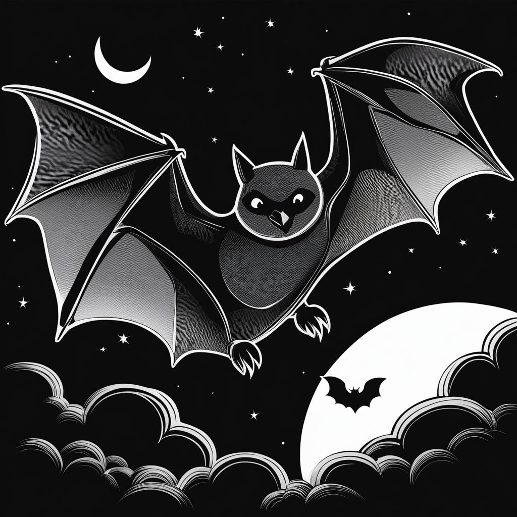 bat clipart black and white - soaring in the moonlight. 