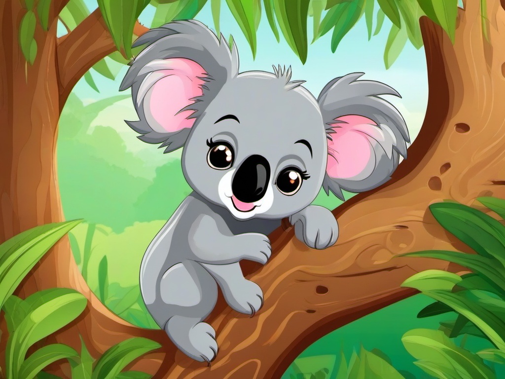 Koala Cartoon - Cartoon of koala hugging a tree  