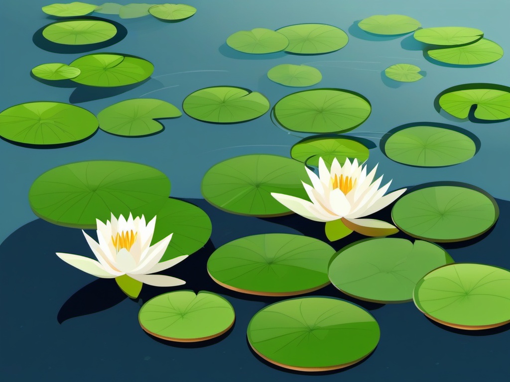 Lily pads clipart, Tranquil lily pads floating on water's surface.  simple, 2d flat