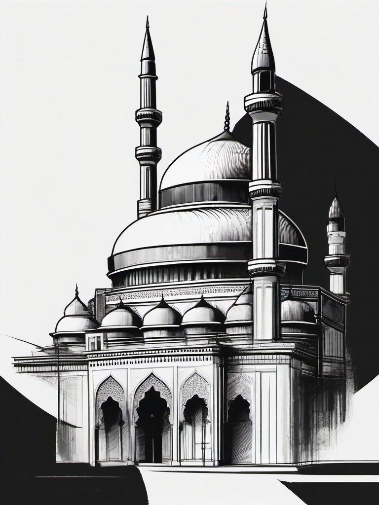 drawing of a mosque  minimal rough scribbles,doodles,black and white