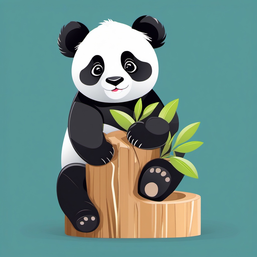 Panda Cub Clip Art - Cute panda cub learning to climb,  color vector clipart, minimal style