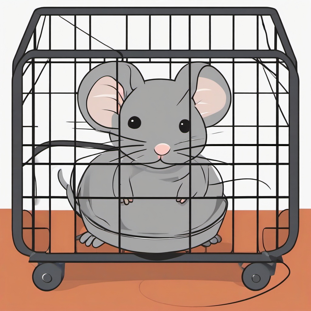 Mice clipart - mouse running on a wheel in a cage  color,minimalist,vector clipart