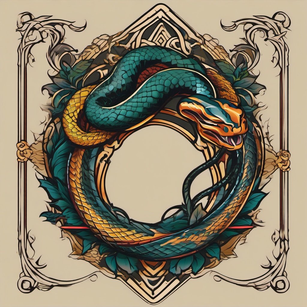 snake on a sword tattoo  simple vector color tattoo