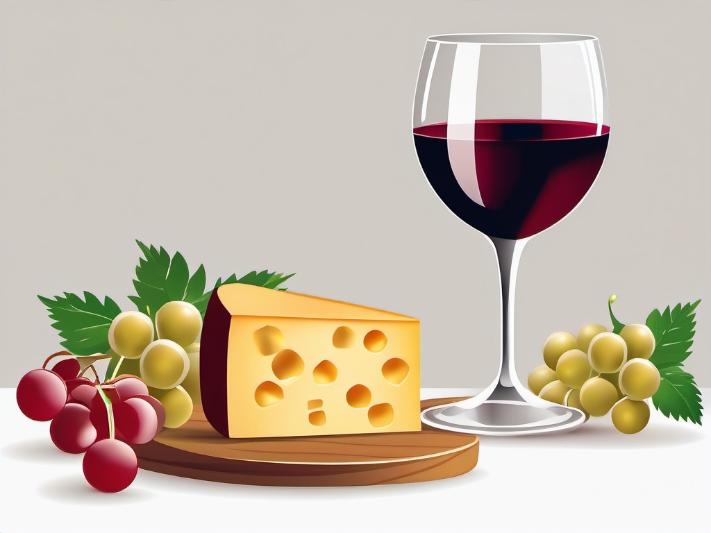 Cheese cubes next to a glass of wine clipart.  vector style illustration, white background