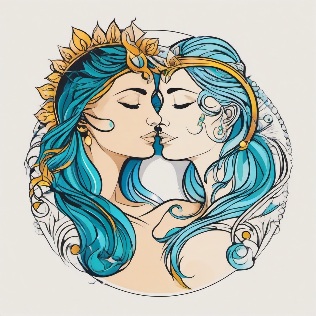 aquarius virgo tattoo  simple vector color tattoo