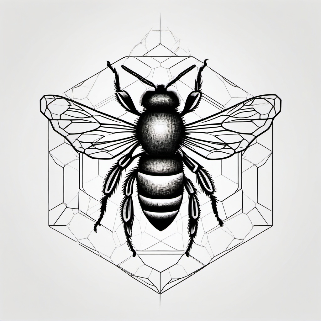 Honey Bee Honeycomb Tattoo - Explore the geometric wonders of honeycombs with a honey bee honeycomb tattoo, symbolizing order, symmetry, and nature's precision.  simple tattoo,minimalist,white background