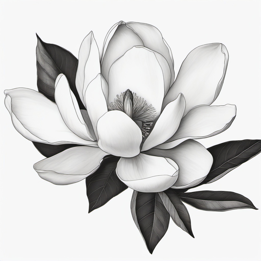 drawing of a magnolia  minimal rough sketch scribbles,doodles,black and white