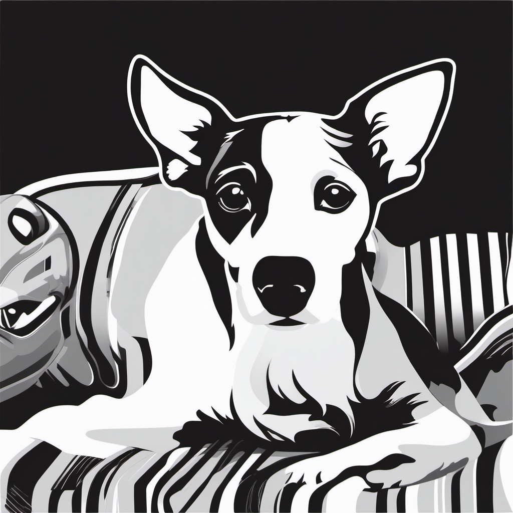 Black and White Clipart of a Dog,Illustrating a monochrome dog-themed banner with black and white clipart of a dog  simple, 2d flat