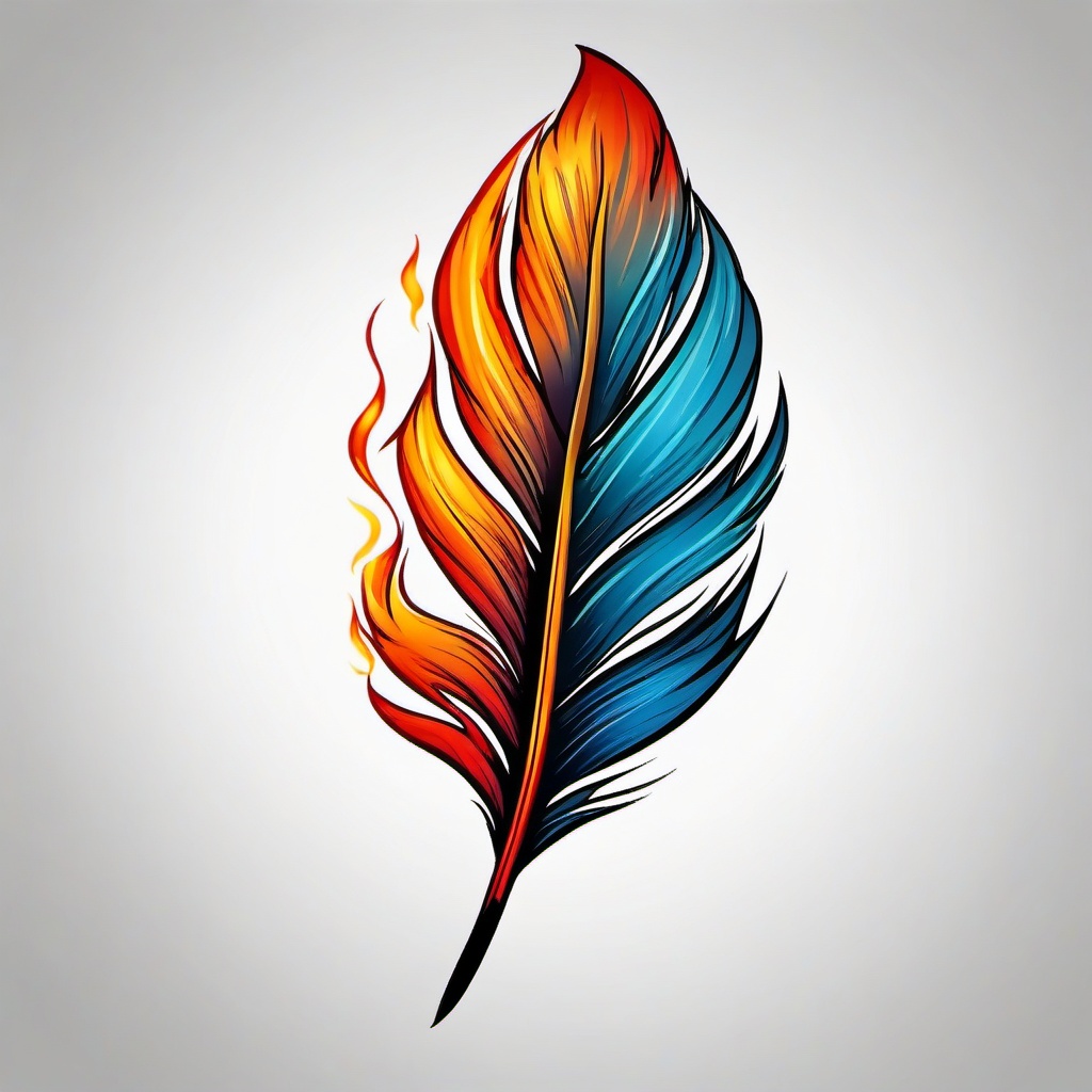 flaming feather tattoo  simple color tattoo,white background