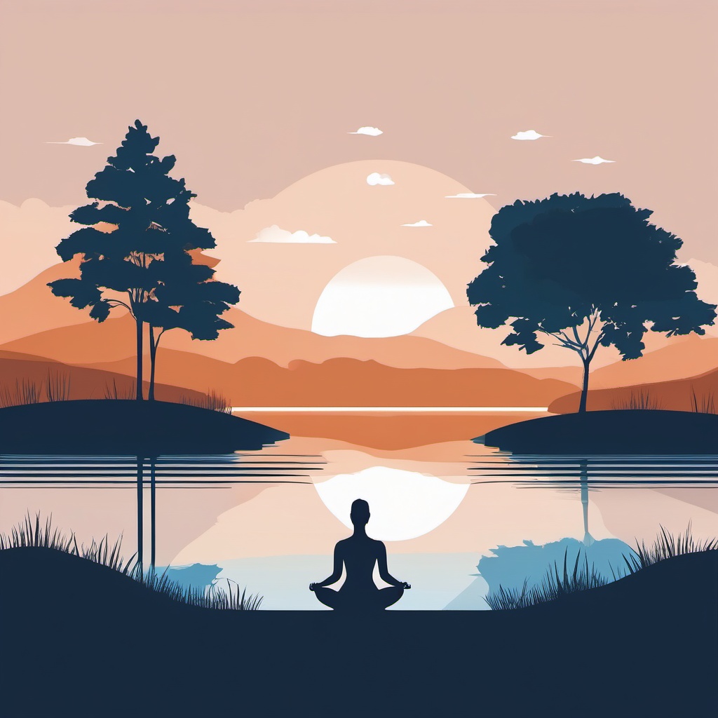 Lakeside Yoga clipart - A person doing yoga by the tranquil lake., ,vector color clipart,minimal