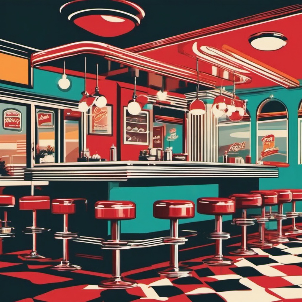 Retro Diner Vibes - Create a t-shirt inspired by the charm of retro diners. , vector art, splash art, retro t shirt design