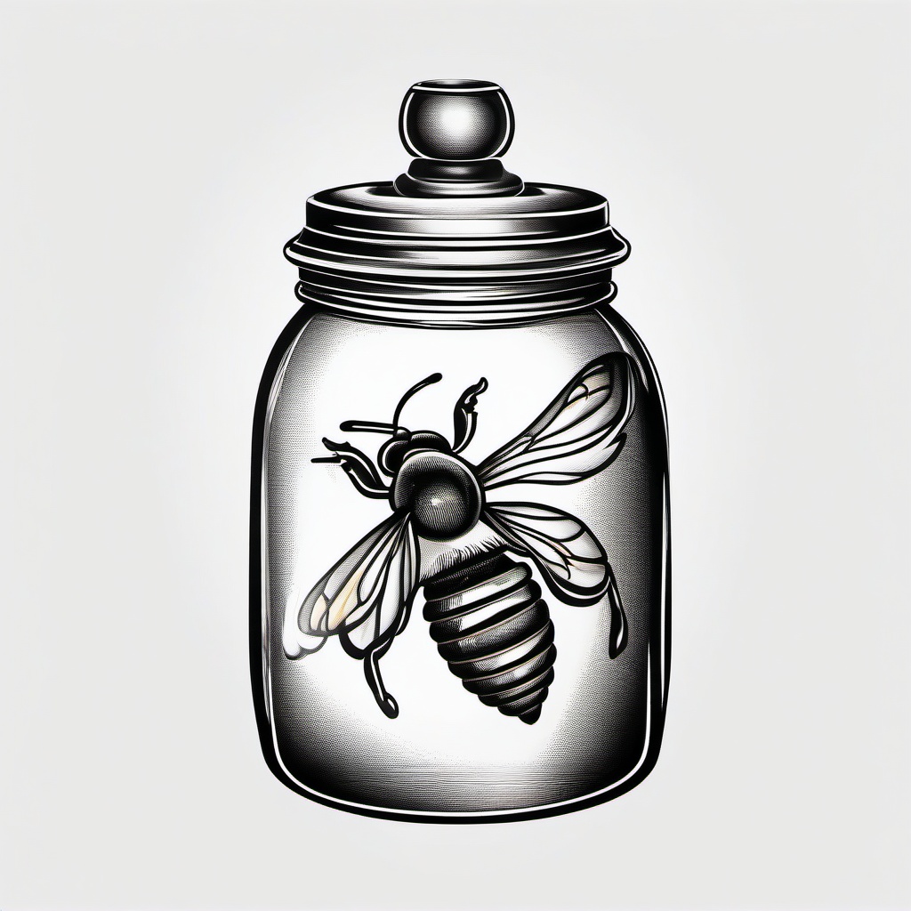 Honey Jar Tattoo - Showcase the classic and timeless image of a honey jar in a tattoo, symbolizing the sweetness and richness of this golden nectar.  simple tattoo,minimalist,white background