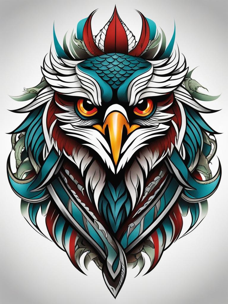 Eagle snake tattoo, Tattoos featuring both eagles and snakes, often symbolizing power and freedom. colors, tattoo patterns, clean white background