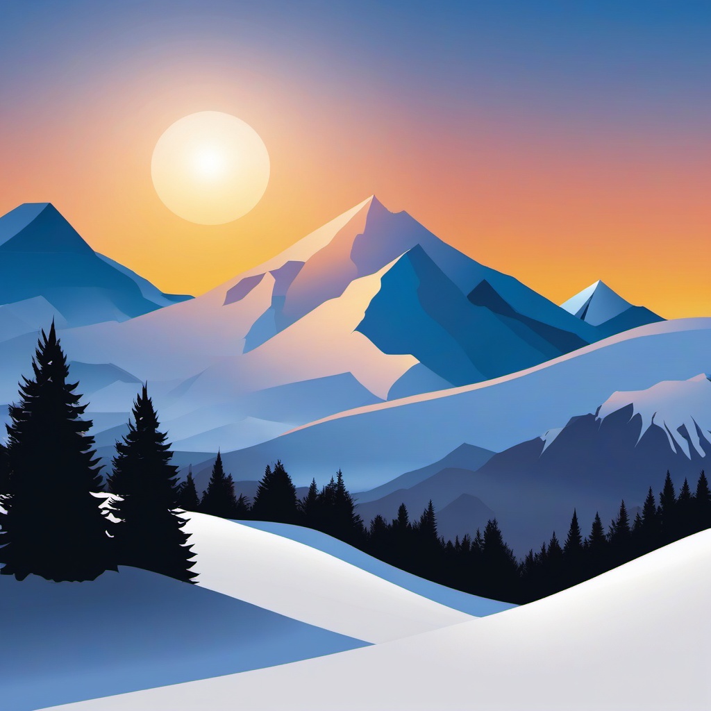 Sunrise on Snowy Peaks clipart - Witnessing the sunrise in snow, ,vector color clipart,minimal