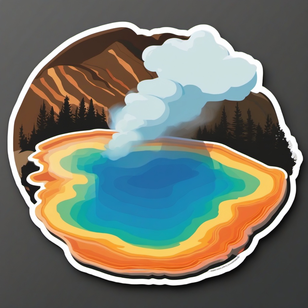 Yellowstone Grand Prismatic Spring sticker- Colorful hot spring in Yellowstone National Park, , sticker vector art, minimalist design