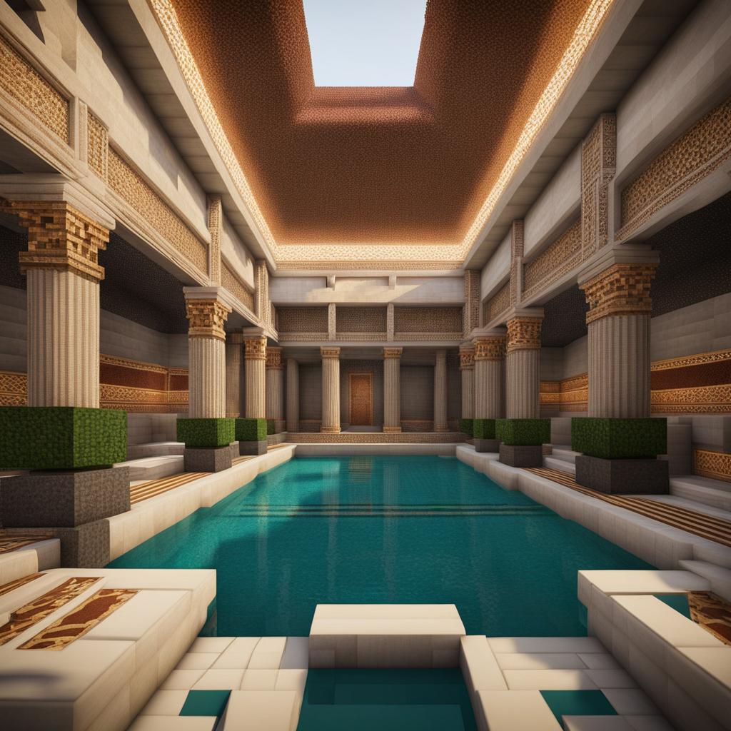 roman bathhouse with intricate mosaics - minecraft house design ideas 