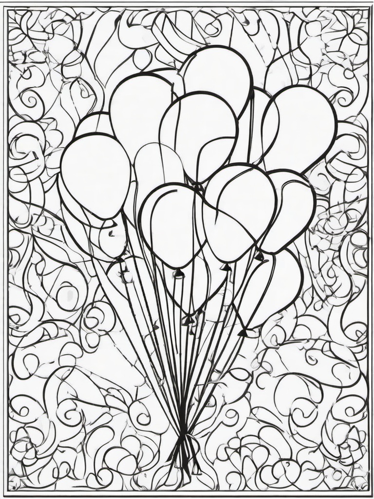 Birthday Balloons and Streamers Coloring Pages - Balloons with Twisting Streamers  minimal black outline printable sheet, coloring page