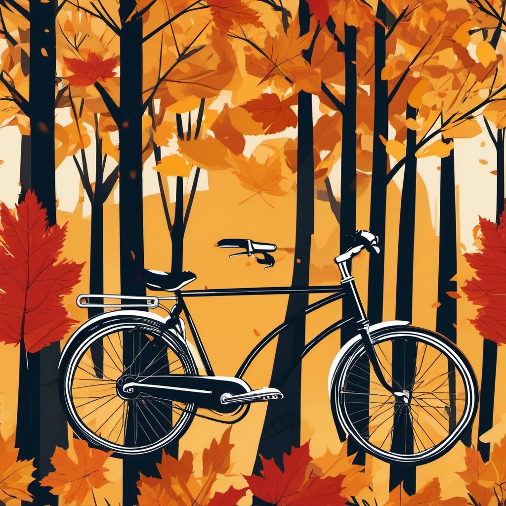 Fall Bike Ride clipart - Biking through fall foliage, ,vector color clipart,minimal