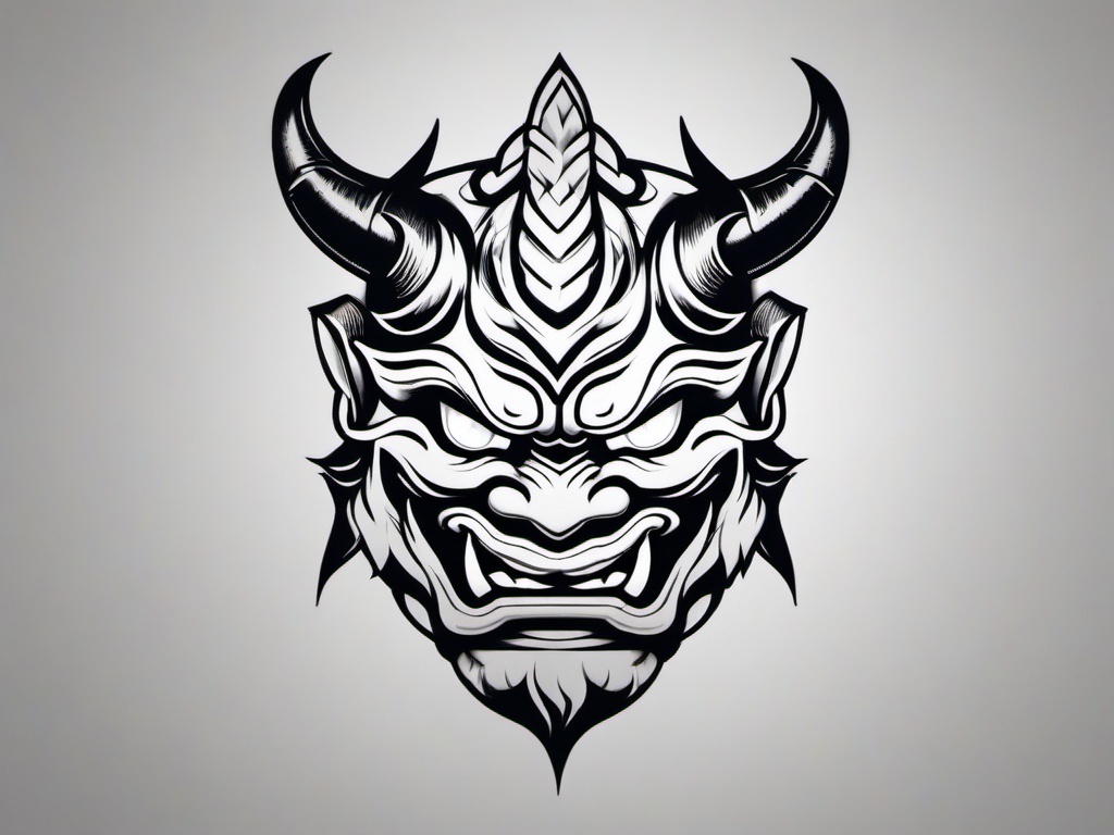 Oni Traditional Tattoo - Traditional Japanese tattoo featuring the iconic Oni.  simple color tattoo,white background,minimal