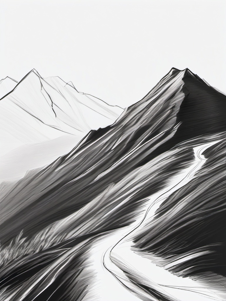 drawing of a mountain trail  minimal rough sketch scribbles,doodles,black and white