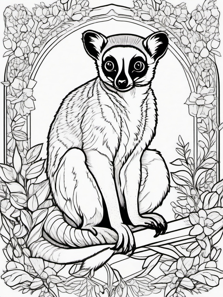 Lemur Coloring Page - Bright Eyed Jumper  black outline printable coloring page