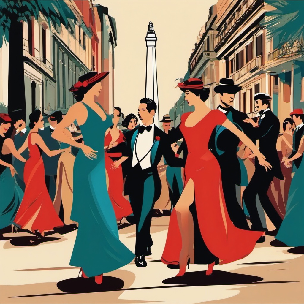 Buenos Aires clipart - Obelisco and Tango dancers in Argentina,  color vector clipart