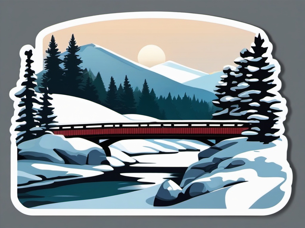 Snow-covered bridge sticker- Winter scene, , sticker vector art, minimalist design