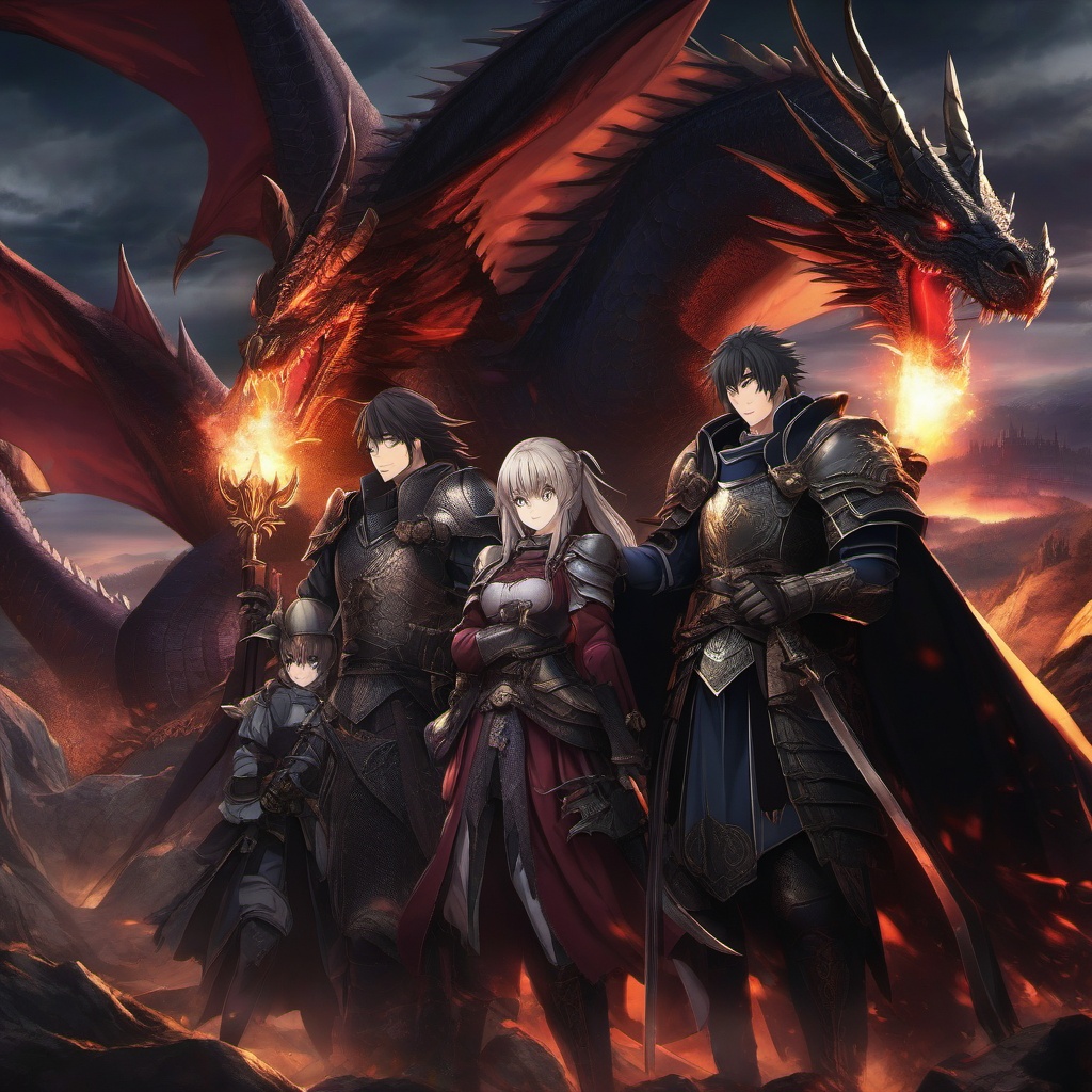 Dark medieval realm with fearsome dragons. anime, wallpaper, background, anime key visual, japanese manga