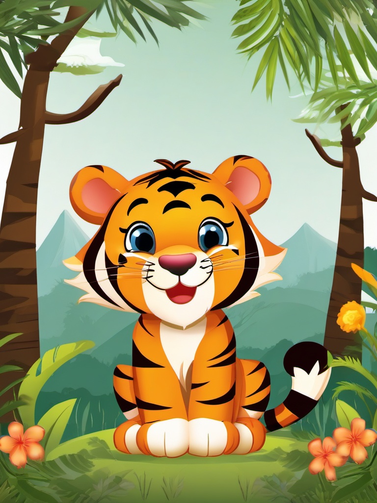 Cute Tiger in the Indian Wilderness  clipart, simple